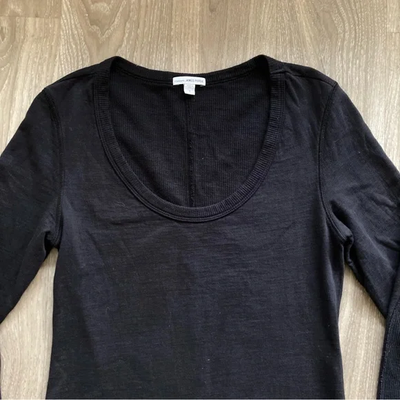 James Purse Black Long Sleeve Scoop Neck Midi Dress. Sz 3/ Large - Picture 2 of 9